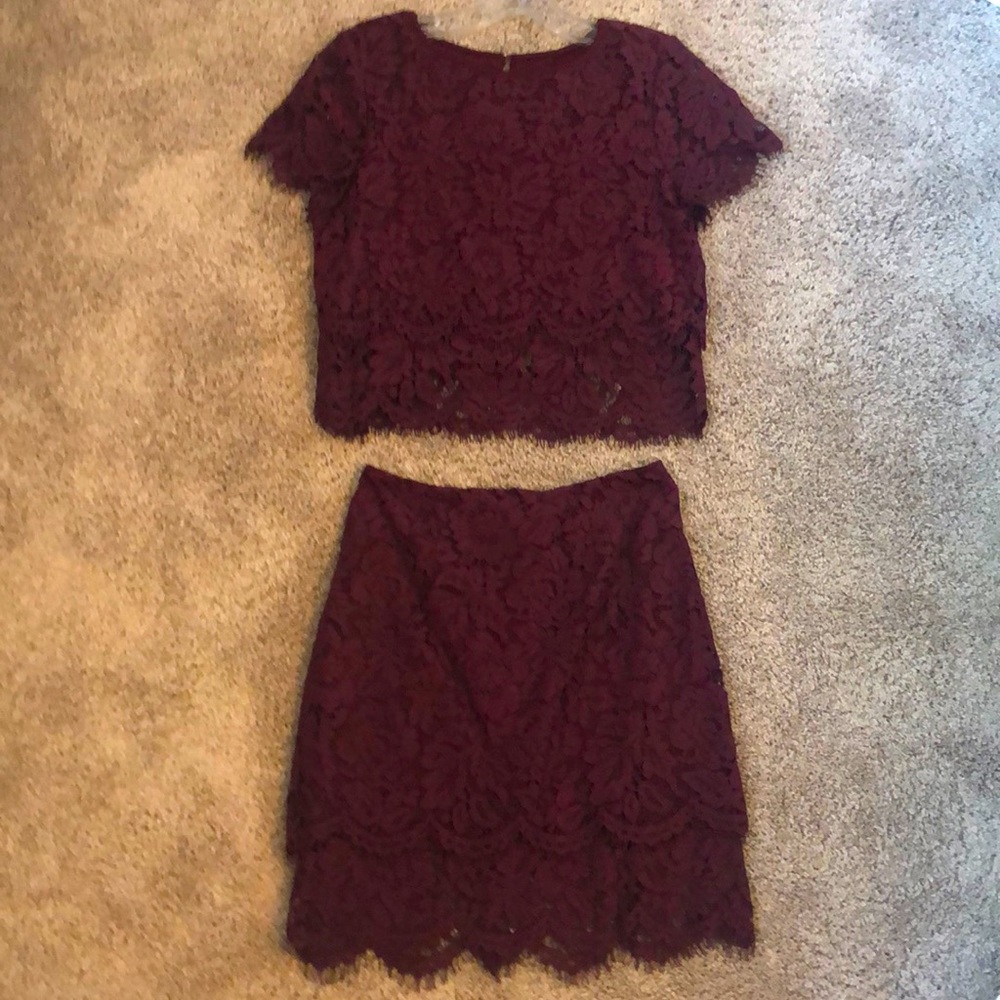 Lulu’s Burgundy Lace Two-Piece Dress